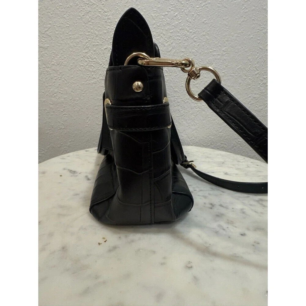 Coach Black Croc Embossed Leather Satchel Shoulder Crossbody Bag - Picture 4 of 11